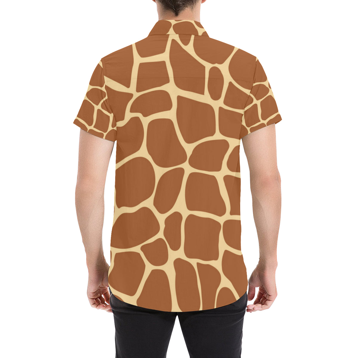 Giraffe Texture Print Men's Short Sleeve Button Up Shirt