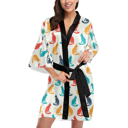 Cat Pattern Print Design 03 Women's Short Kimono