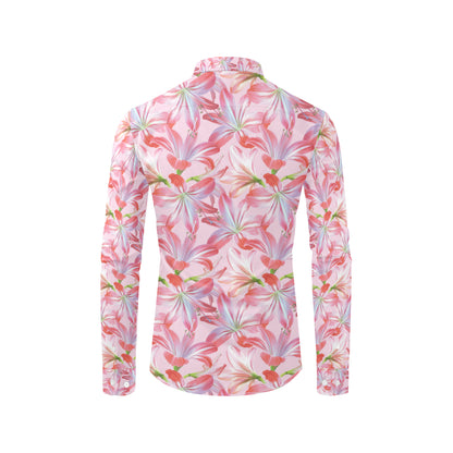Amaryllis Pattern Print Design 02 Men's Long Sleeve Shirt