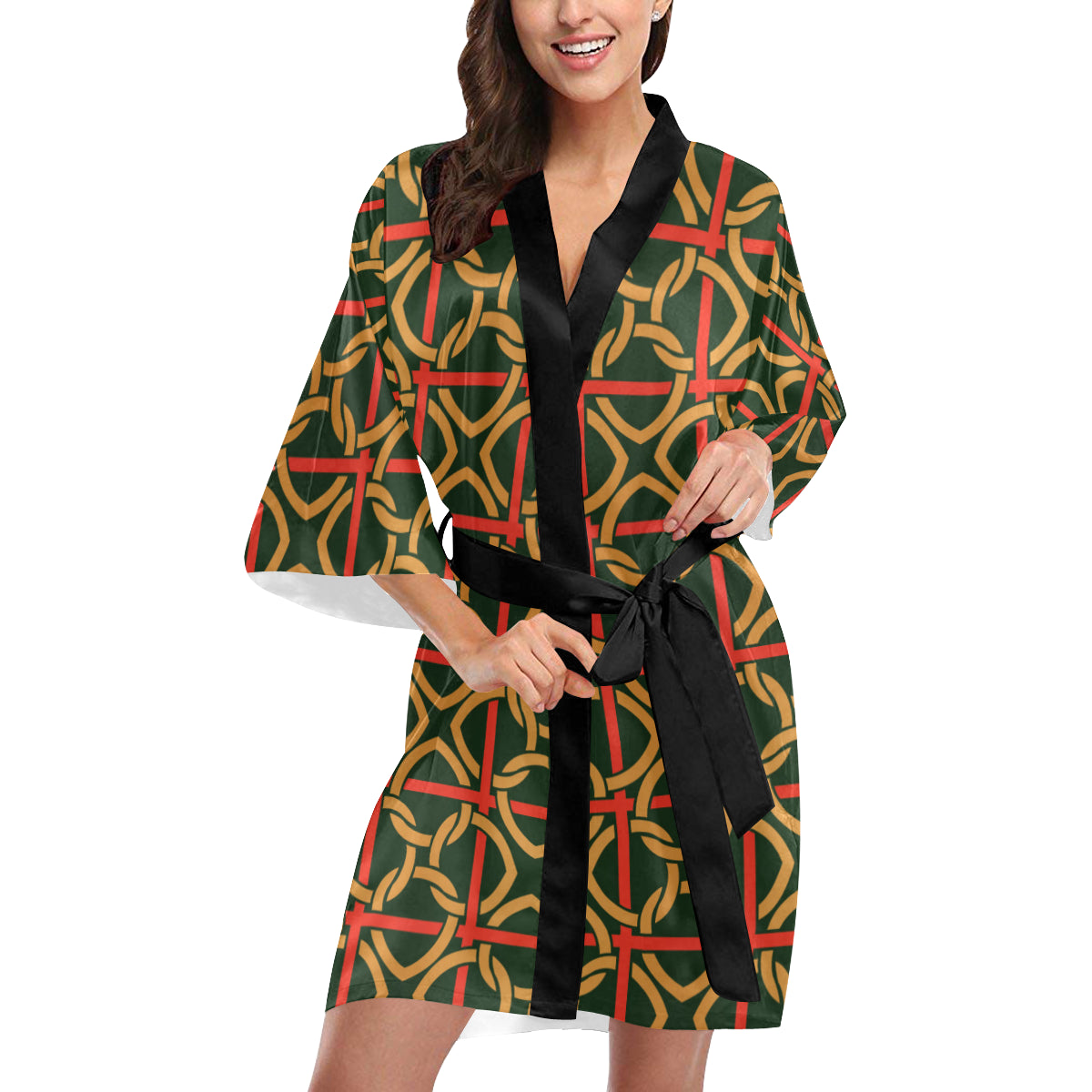 Irish Pattern Print Design 01 Women's Short Kimono