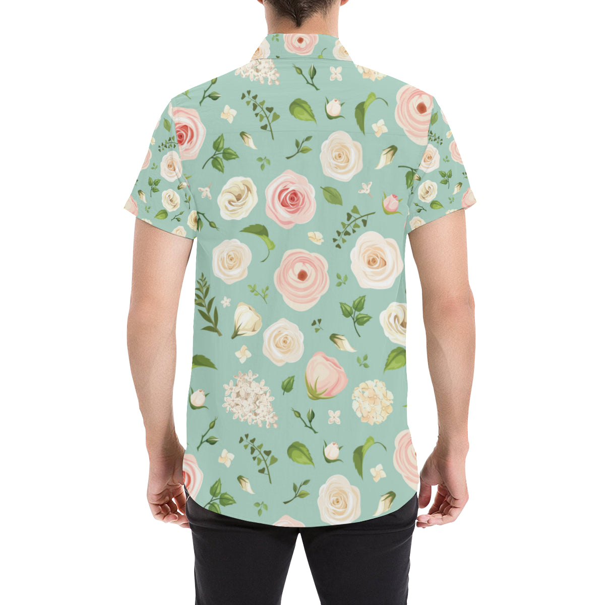 Lisianthus Pattern Print Design 01 Men's Short Sleeve Button Up Shirt
