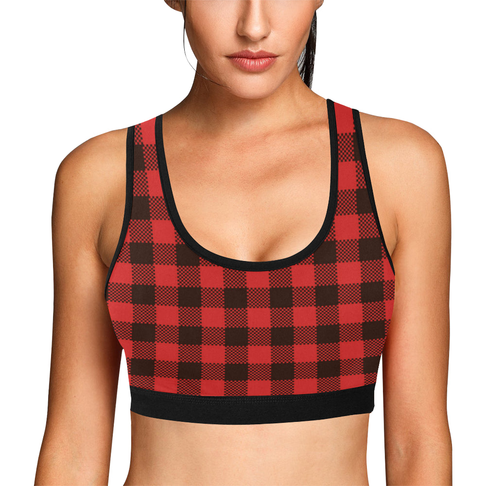 Buffalo check Red Pattern Print Design 05 Sports Bra