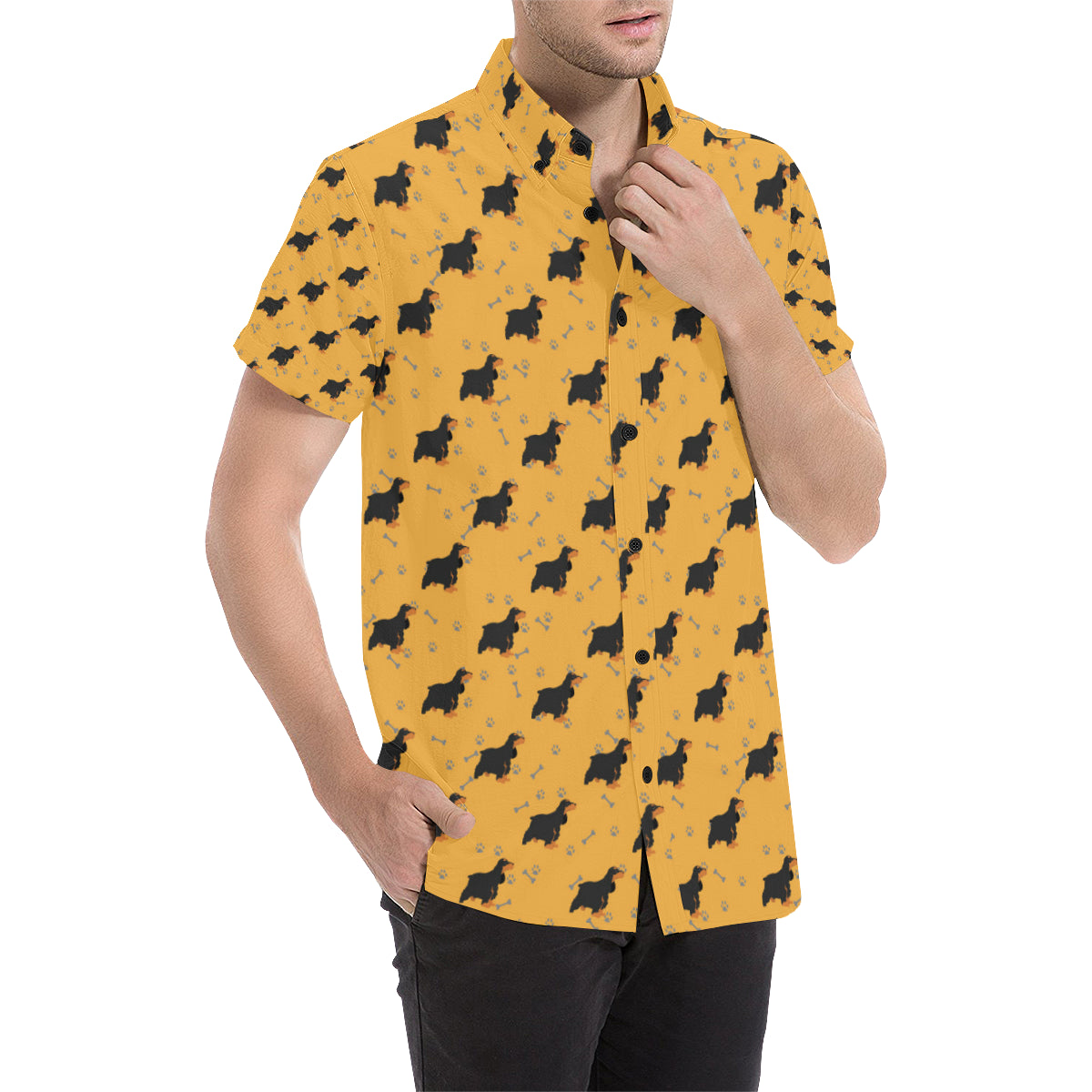 Cocker Pattern Print Design 01 Men's Short Sleeve Button Up Shirt