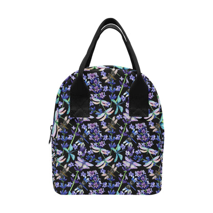 Lavender Dragonfly Pattern Print Design LV03 Insulated Lunch Bag