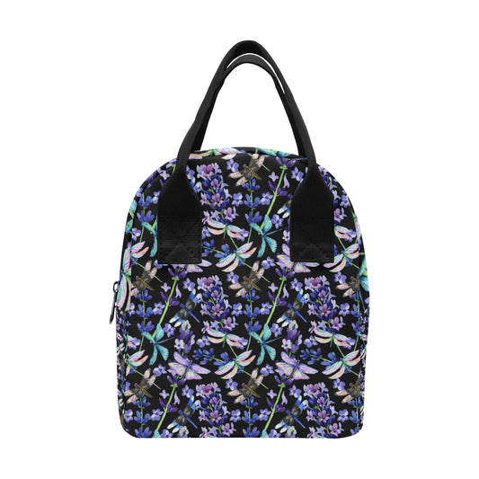 Lavender Dragonfly Pattern Print Design LV03 Insulated Lunch Bag