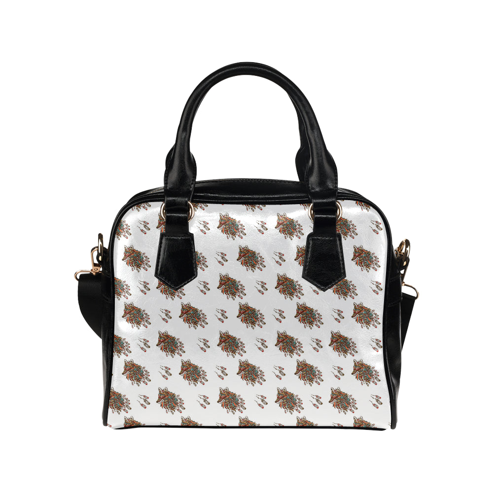 Aztec Wolf Pattern Print Design 02 Shoulder Handbag