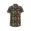 Skull Roses Flower Design Themed Print Men's Short Sleeve Button Up Shirt