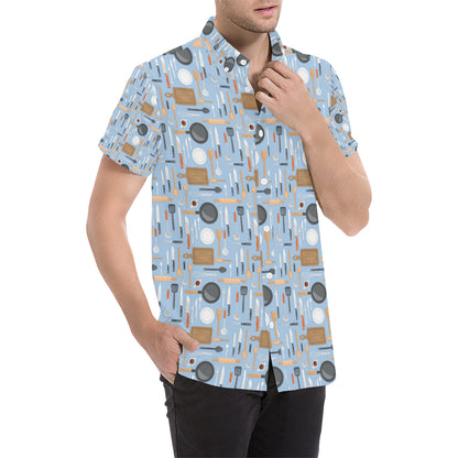 Cooking Kitchen Tools Pattern Print Design 02 Men's Short Sleeve Button Up Shirt