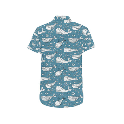 Humpback Whale Pattern Print Design 03 Men's Short Sleeve Button Up Shirt