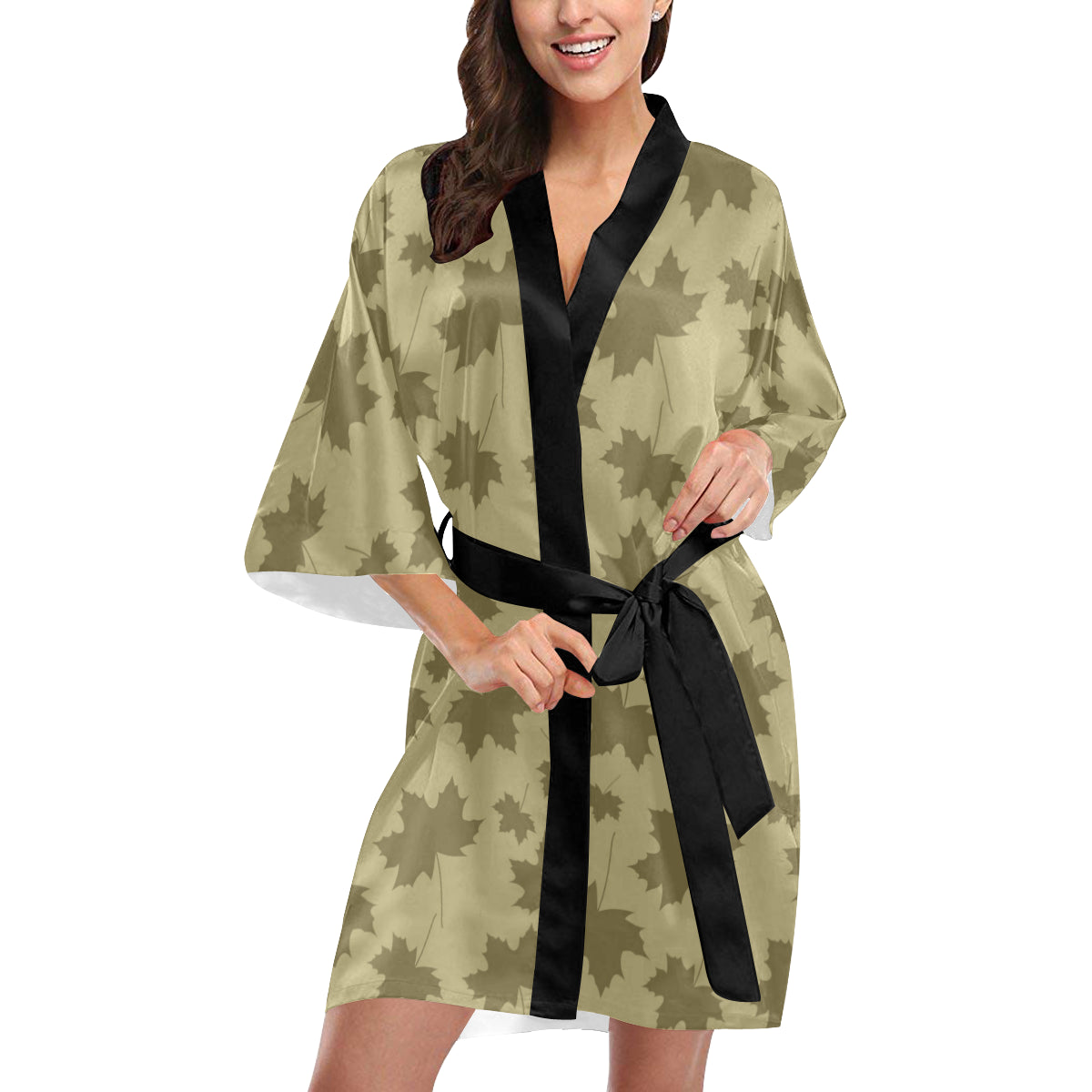 Maple Leaf Pattern Print Design 01 Women's Short Kimono