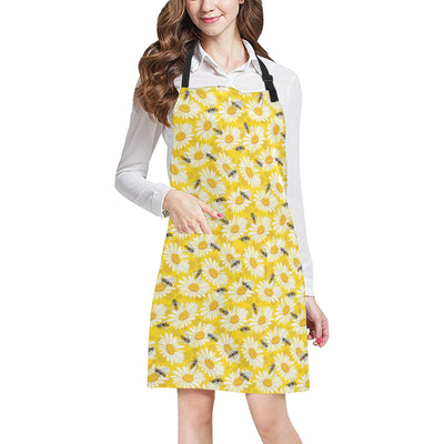 Bee Daisy Pattern Print Design 06 Apron with Pocket