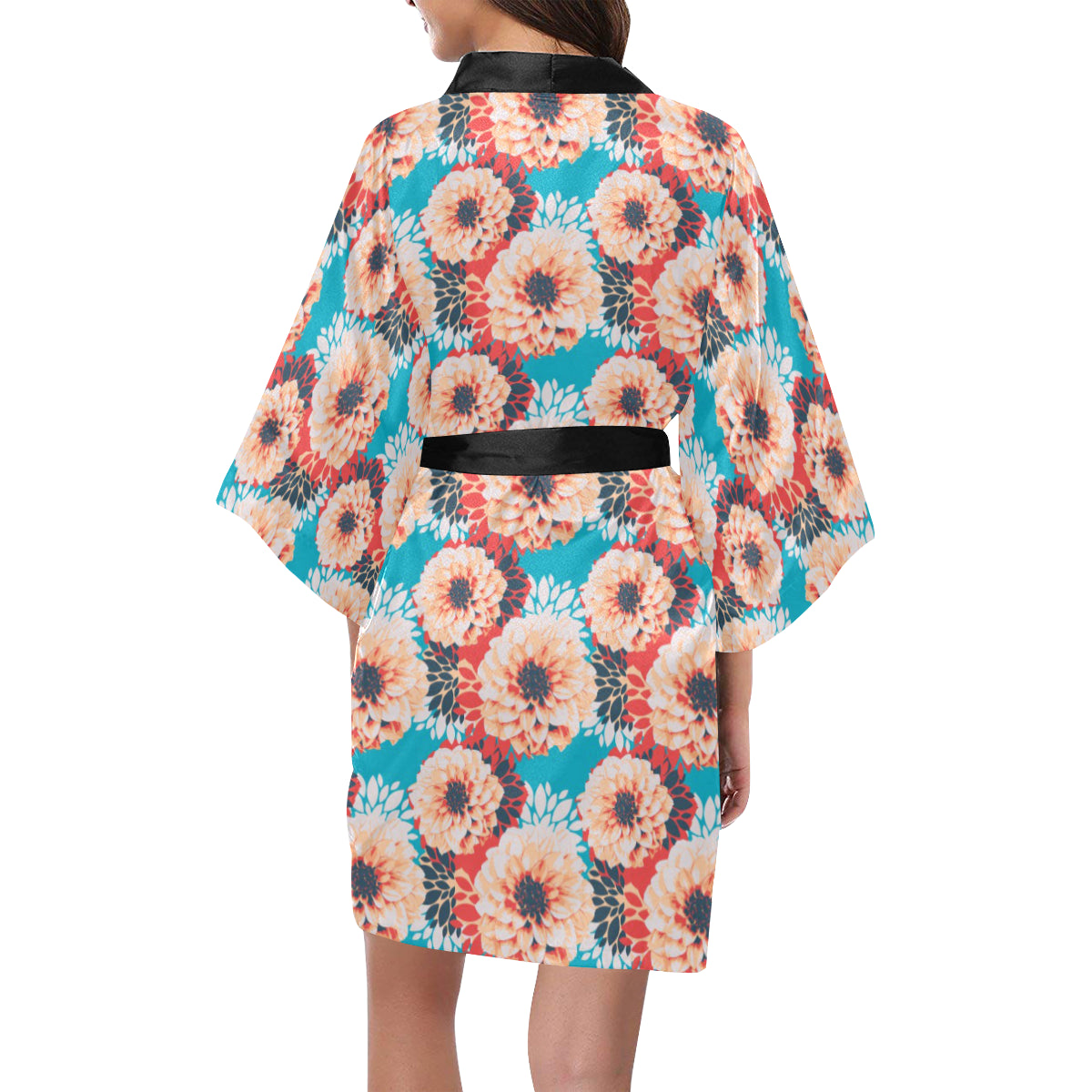 Dahlia Pattern Print Design DH05 Women's Short Kimono