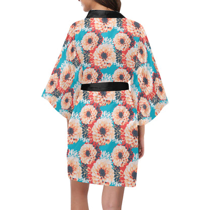 Dahlia Pattern Print Design DH05 Women's Short Kimono