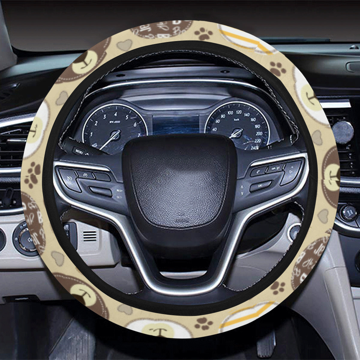Bear PatchworkPattern Print Design 01 Steering Wheel Cover with Elastic Edge