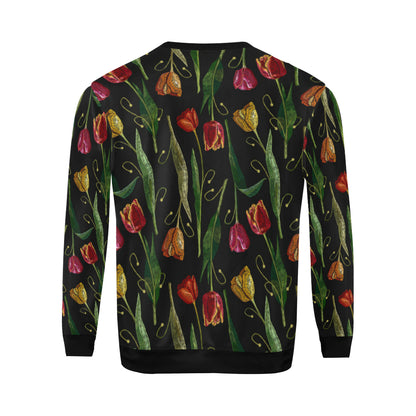 Tulip Embroidered Pattern Print Design TP01 Men Long Sleeve Sweatshirt