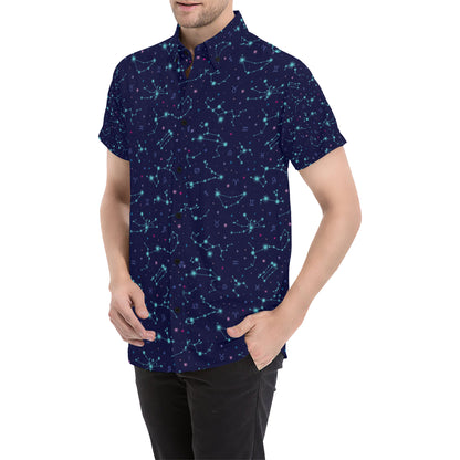 Constellation Pattern Print Design 01 Men's Short Sleeve Button Up Shirt