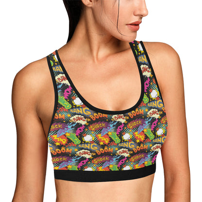 Comic Book Pattern Print Design 01 Sports Bra