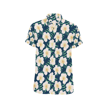 Pink Plumeria Pattern Print Design PM016 Men's Short Sleeve Button Up Shirt