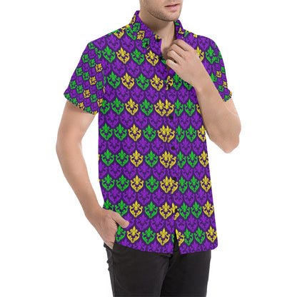 Mardi Gras Pattern Print Design 02 Men's Short Sleeve Button Up Shirt