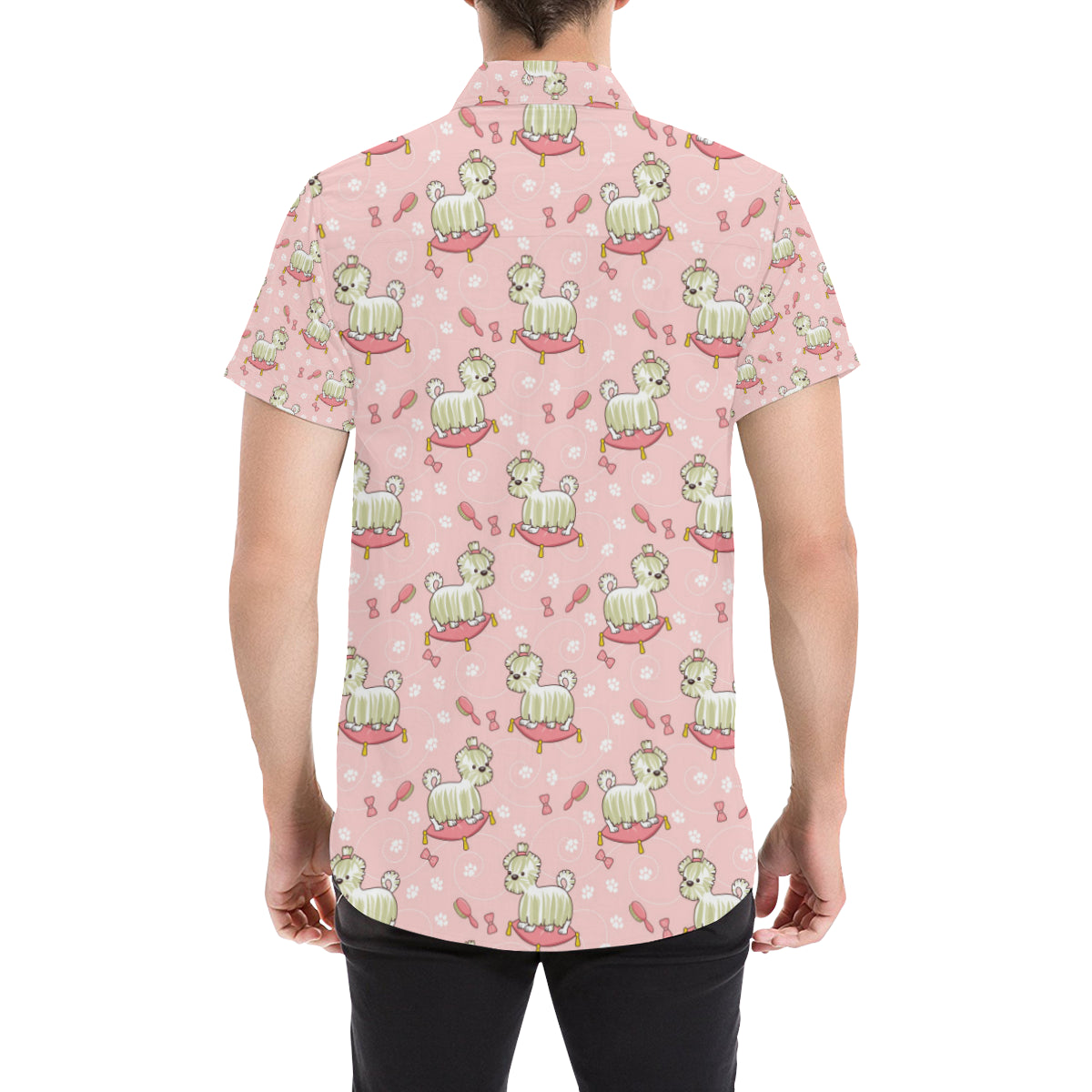 Bichons Frise Pattern Print Design 01 Men's Short Sleeve Button Up Shirt