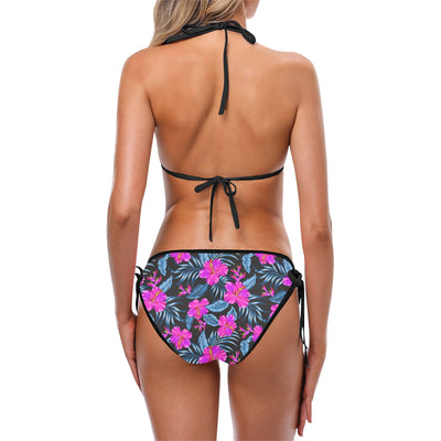 Neon Pink Hibiscus Pattern Print Design HB015 Bikini