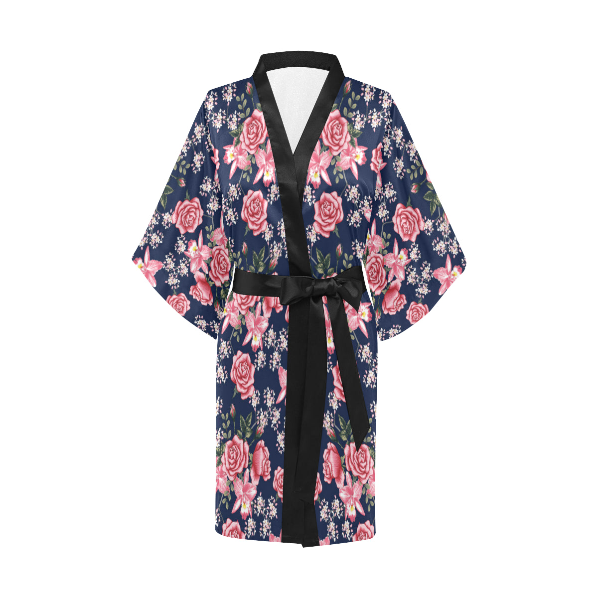 Rose Pattern Print Design A05 Women's Short Kimono