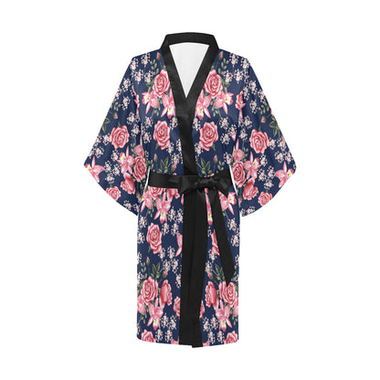 Rose Pattern Print Design A05 Women's Short Kimono