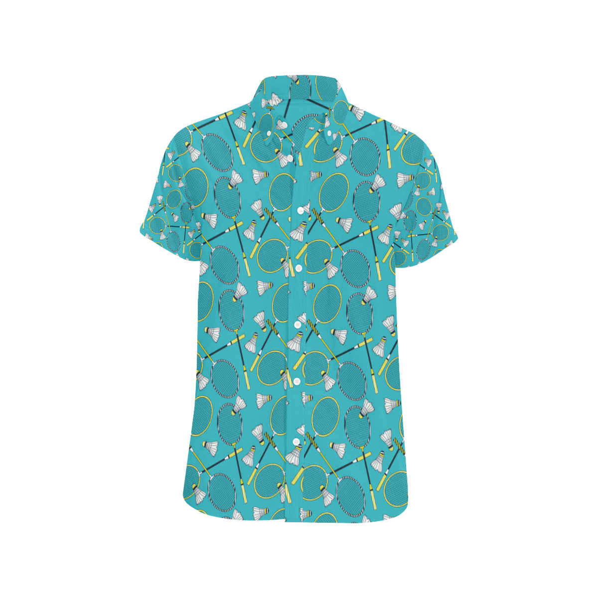 Badminton Pattern Print Design 06 Men's Short Sleeve Button Up Shirt