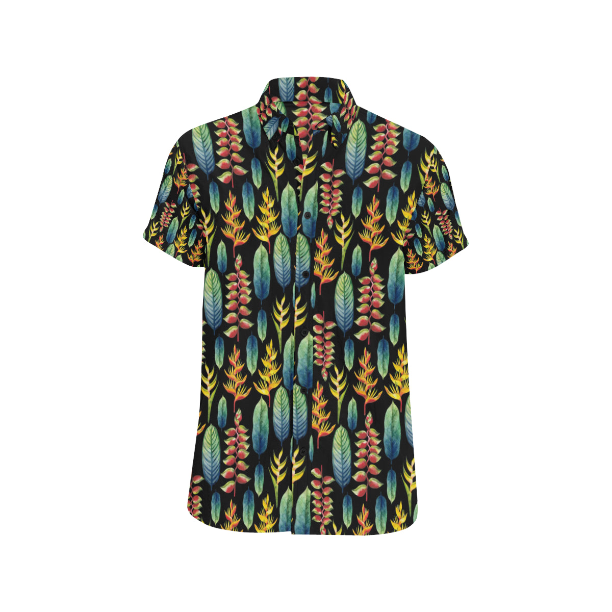 Heliconia Pattern Print Design HL03 Men's Short Sleeve Button Up Shirt