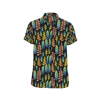 Heliconia Pattern Print Design HL03 Men's Short Sleeve Button Up Shirt