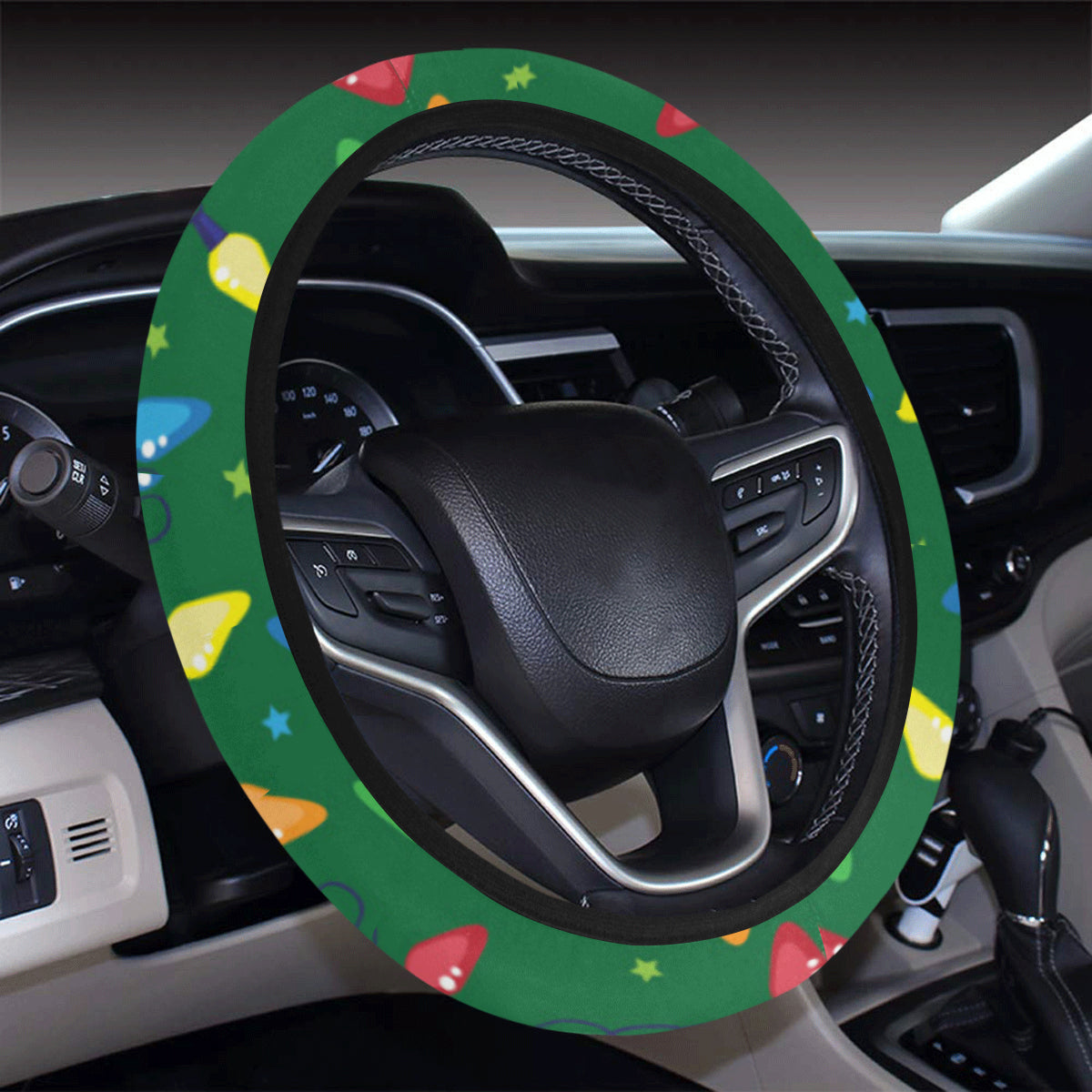 Christmas Light Pattern Print Design 02 Steering Wheel Cover with Elastic Edge