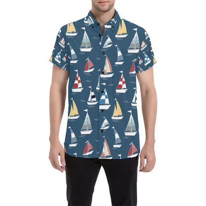 Sailing Ships Pattern Print Design A04 Men's Short Sleeve Button Up Shirt