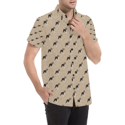 Boston Terrier Pattern Print Design 02 Men's Short Sleeve Button Up Shirt