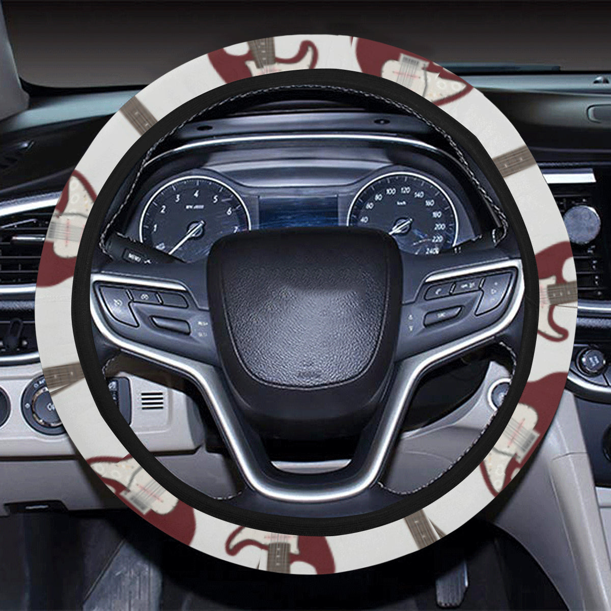 Bass Guitar Pattern Print Design 03 Steering Wheel Cover with Elastic Edge