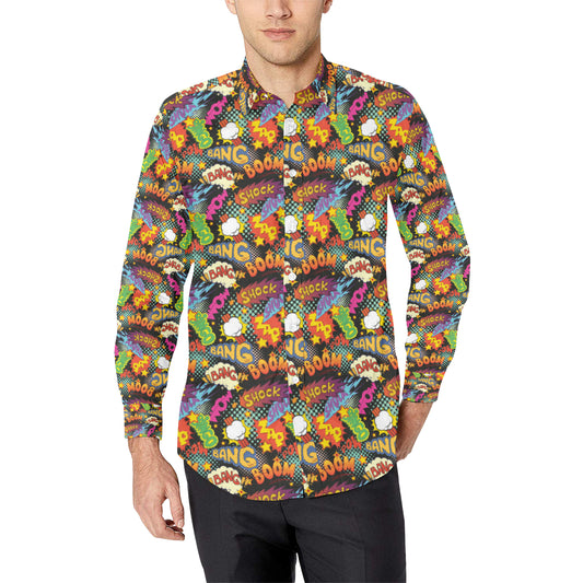 Comic Book Pattern Print Design 01 Men's Long Sleeve Shirt