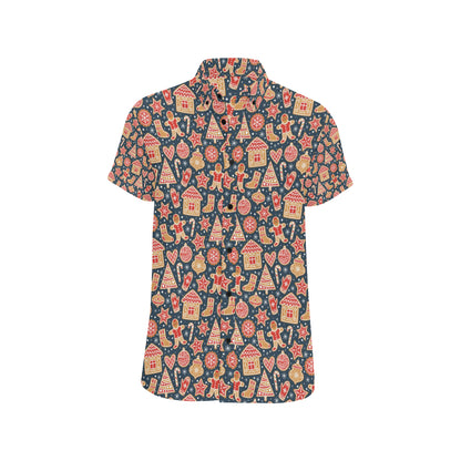 Gingerbread Pattern Print Design 03 Men's Short Sleeve Button Up Shirt