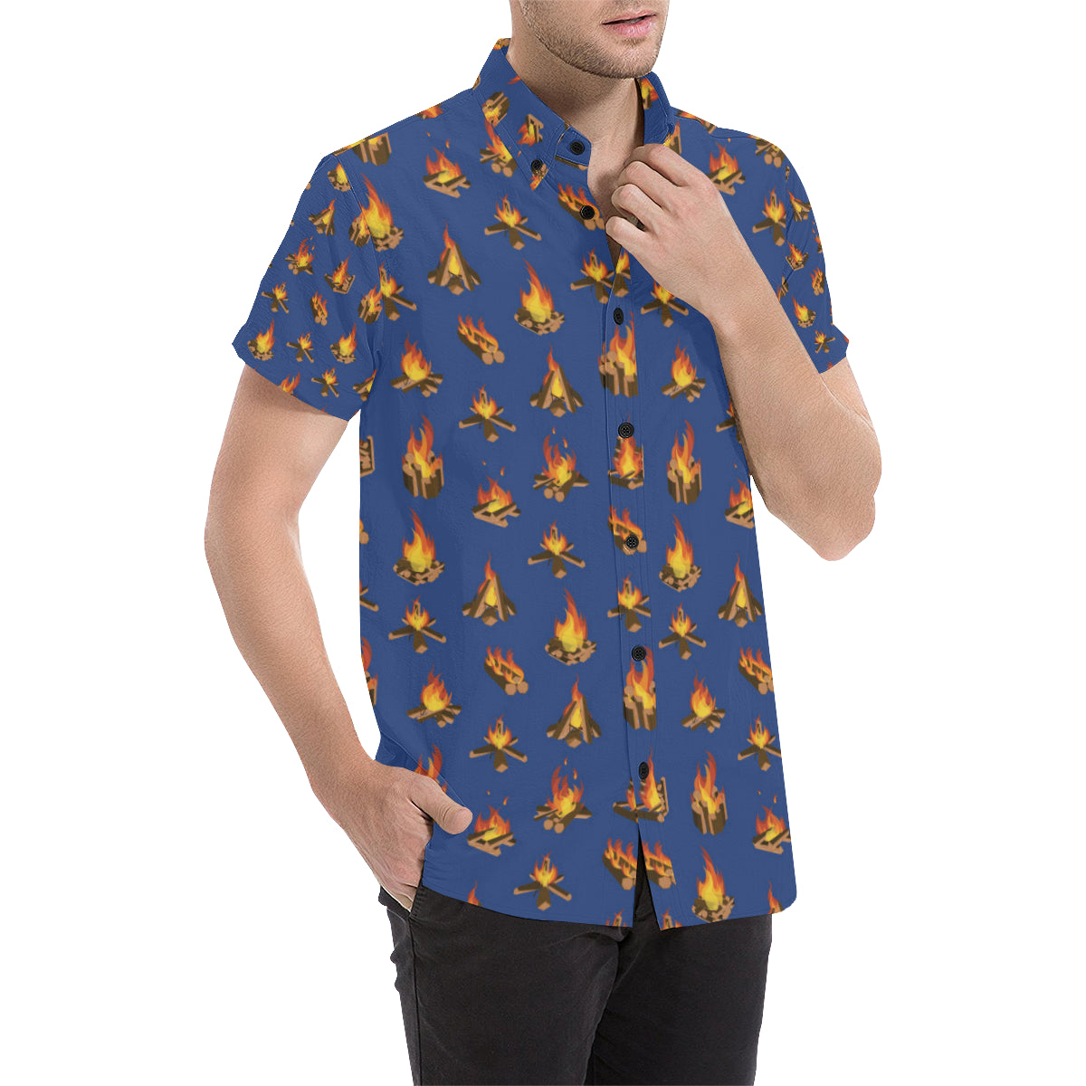 Campfire Pattern Print Design 03 Men's Short Sleeve Button Up Shirt