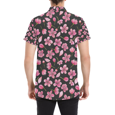 Apple blossom Pattern Print Design AB03 Men's Short Sleeve Button Up Shirt