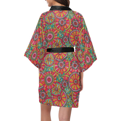 Boho Pattern Print Design 01 Women's Short Kimono