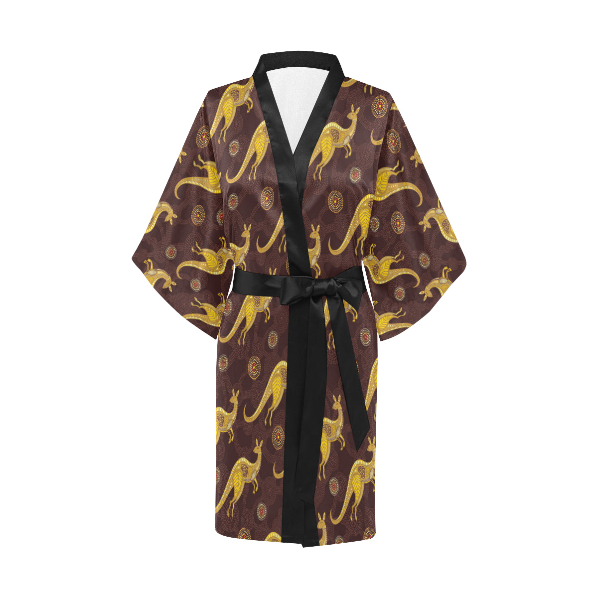 Kangaroos Aboriginal Pattern Print Design 08 Women's Short Kimono