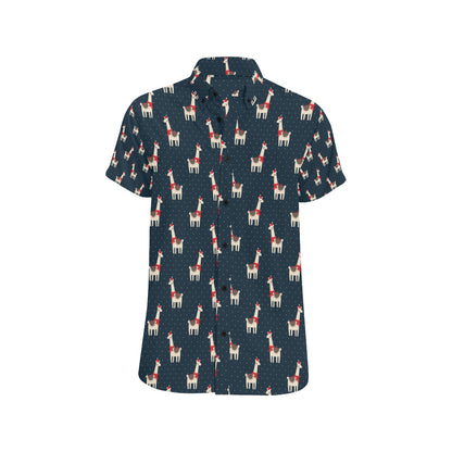 Llama with Polka Dot Themed Print Men's Short Sleeve Button Up Shirt
