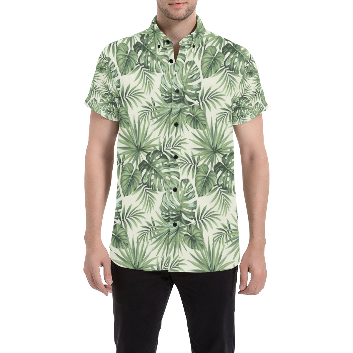 Palm Leaf Pattern Print Design A02 Men's Short Sleeve Button Up Shirt