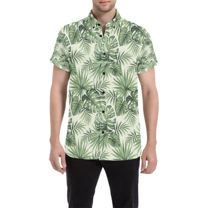 Palm Leaf Pattern Print Design A02 Men's Short Sleeve Button Up Shirt