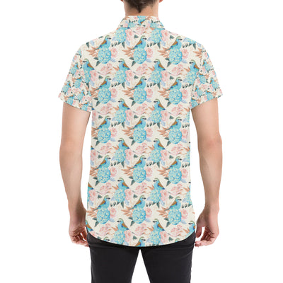 Bluebird Pattern Print Design 03 Men's Short Sleeve Button Up Shirt