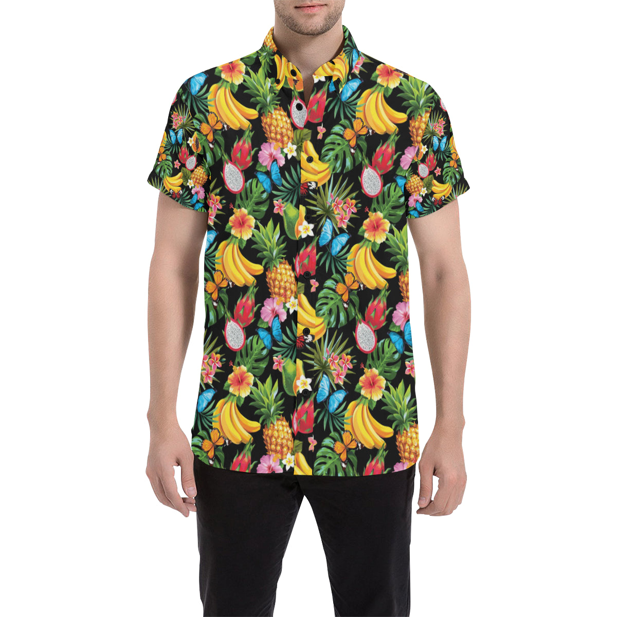 Tropical Fruits Pattern Print Design TF04 Men's Short Sleeve Button Up Shirt