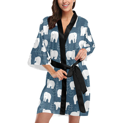 Polar Bear Pattern Print Design A01 Women's Short Kimono