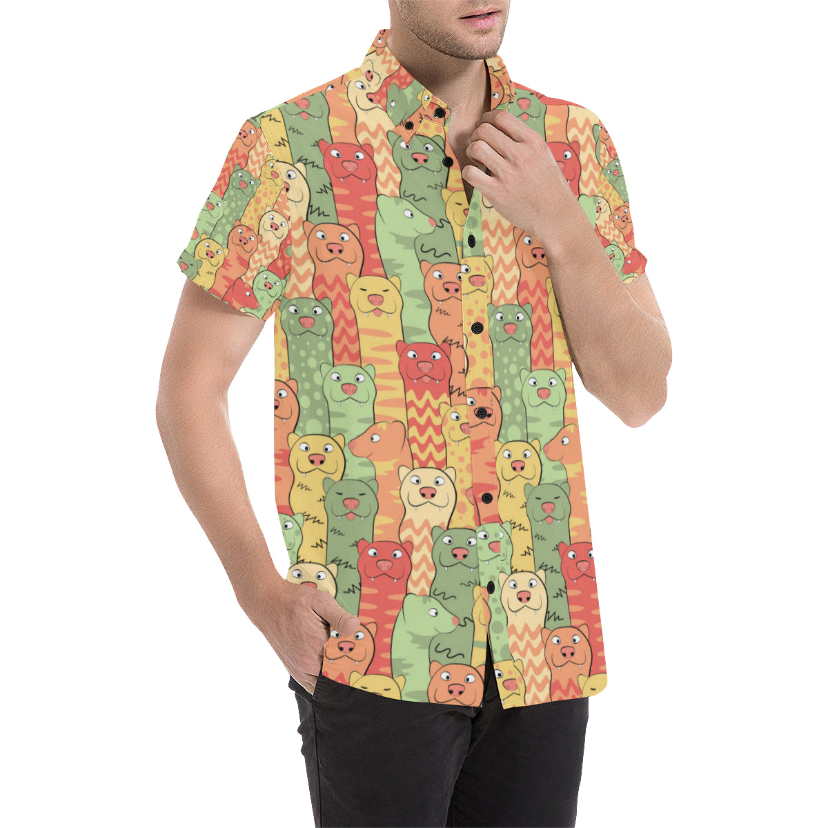 Ferret Pattern Print Design 01 Men's Short Sleeve Button Up Shirt