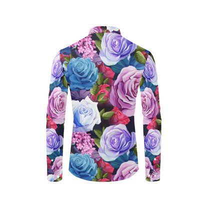 Rose Pattern Print Design RO09 Men's Long Sleeve Shirt