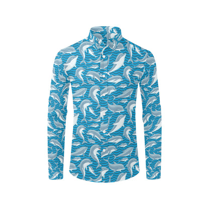 Dolphin Cute Print Pattern Men's Long Sleeve Shirt