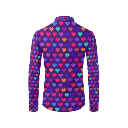 Heart Pixel Pattern Print Design HE03 Men's Long Sleeve Shirt